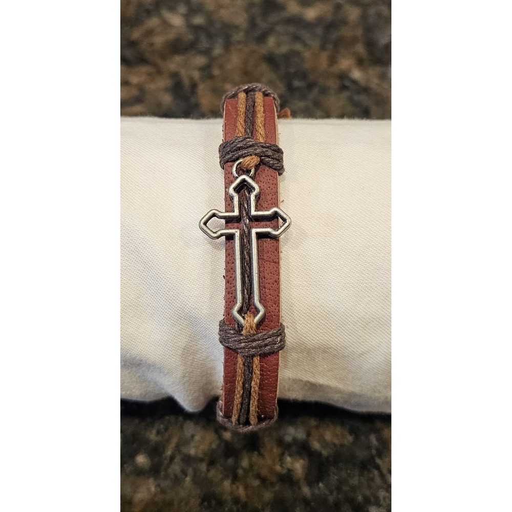 Cross Metal Leather Pull Adjustable Bracelet